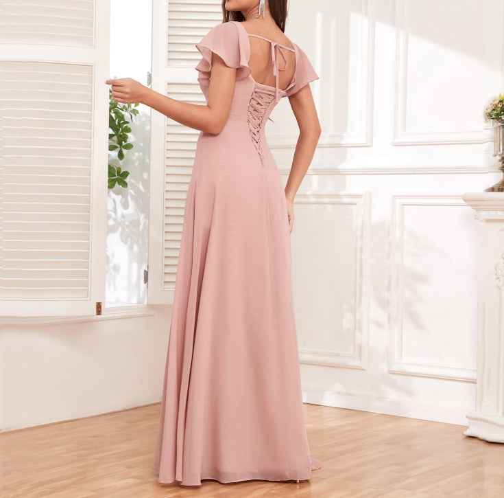 Women's  A -Line Prom Formal Dresses Chiffon Long  with Sleeves For Evening Dress